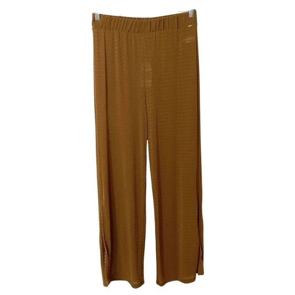 NWT EVERYDAY SUNDAY SHIMMERY GOLD SHEER STRIPED WIDE LEG COVER UP TROUSERS PANT - Picture 3 of 11